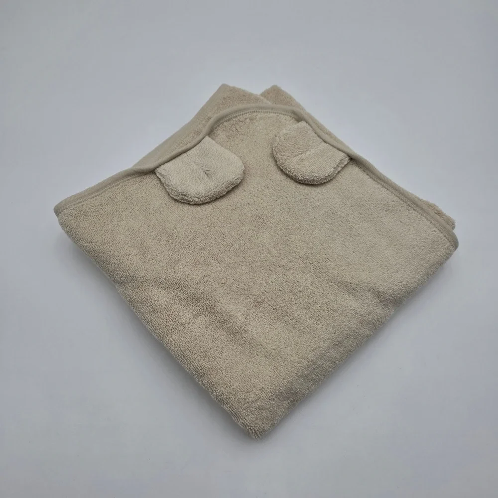 Lot of 2 Organic Cotton Hooded Baby Bath Towels Swaddle Blankets Bear Ears 30x30